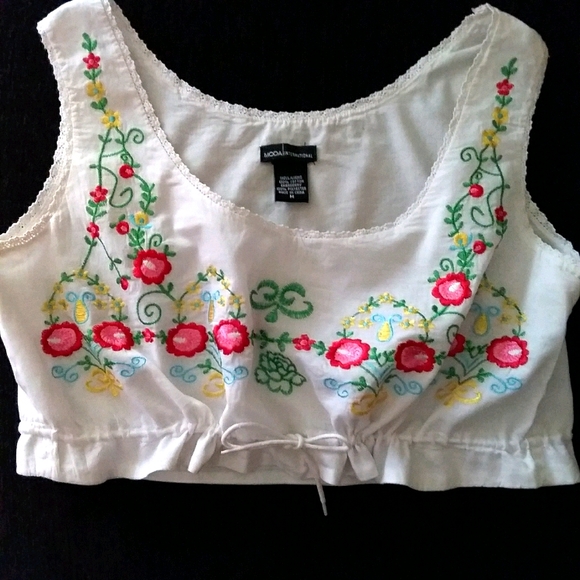 Moda International Tops - Embroidered Drawstring Crop Top